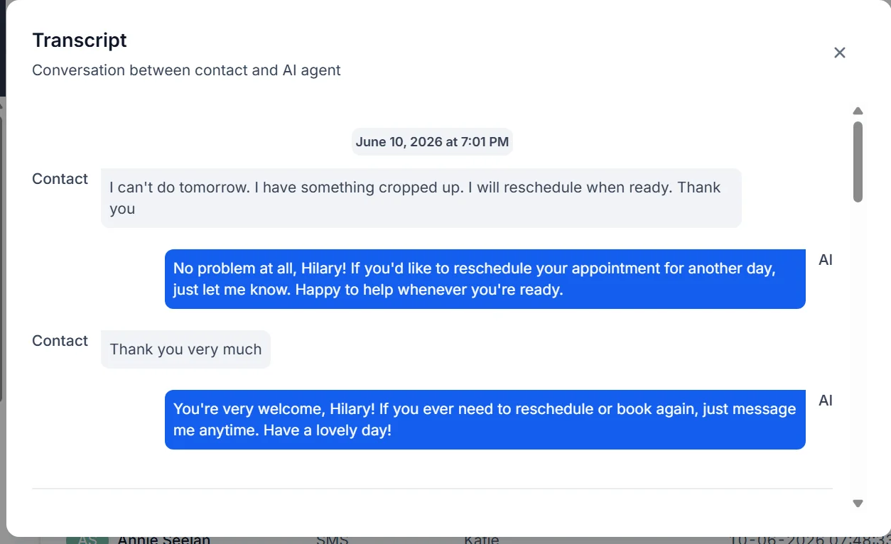 Katie AI managing appointment rescheduling automatically