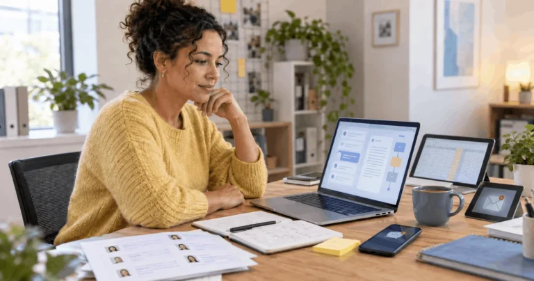Business owner using an AI tool while customer information remains spread across email, spreadsheets, notes and a CRM.